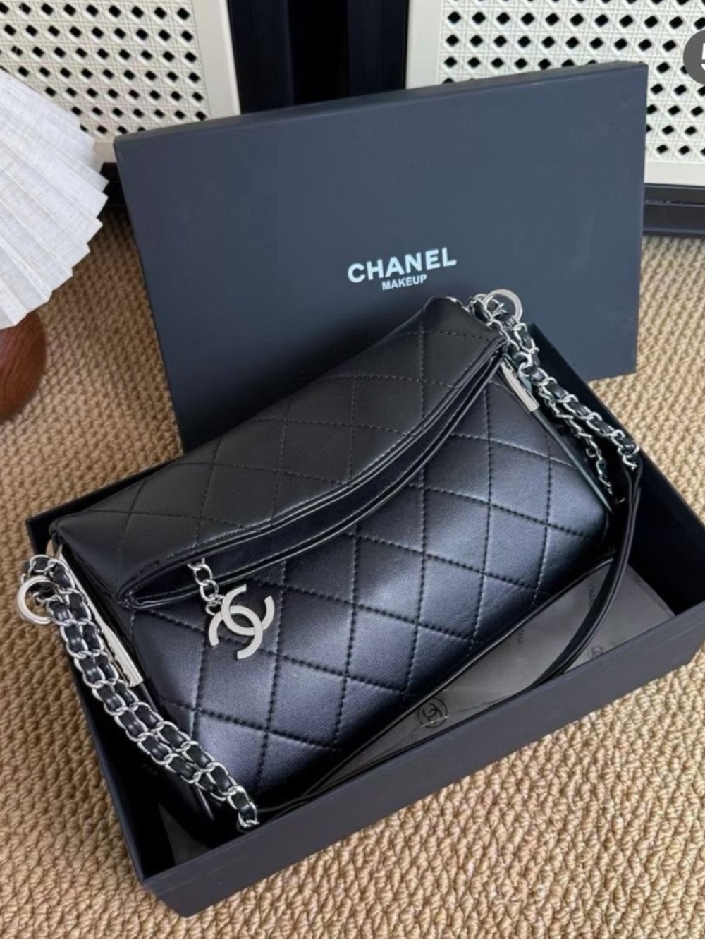 New CC GWP black shoulder bag with silver hardware